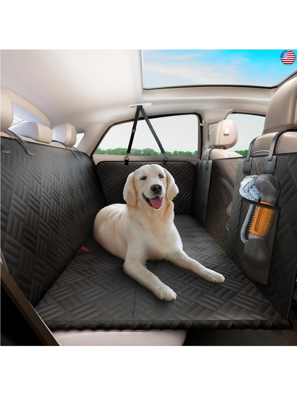 ELLINI Dog Back Seat Extender for Truck  Seat Cover Full Size Black 58” Wide